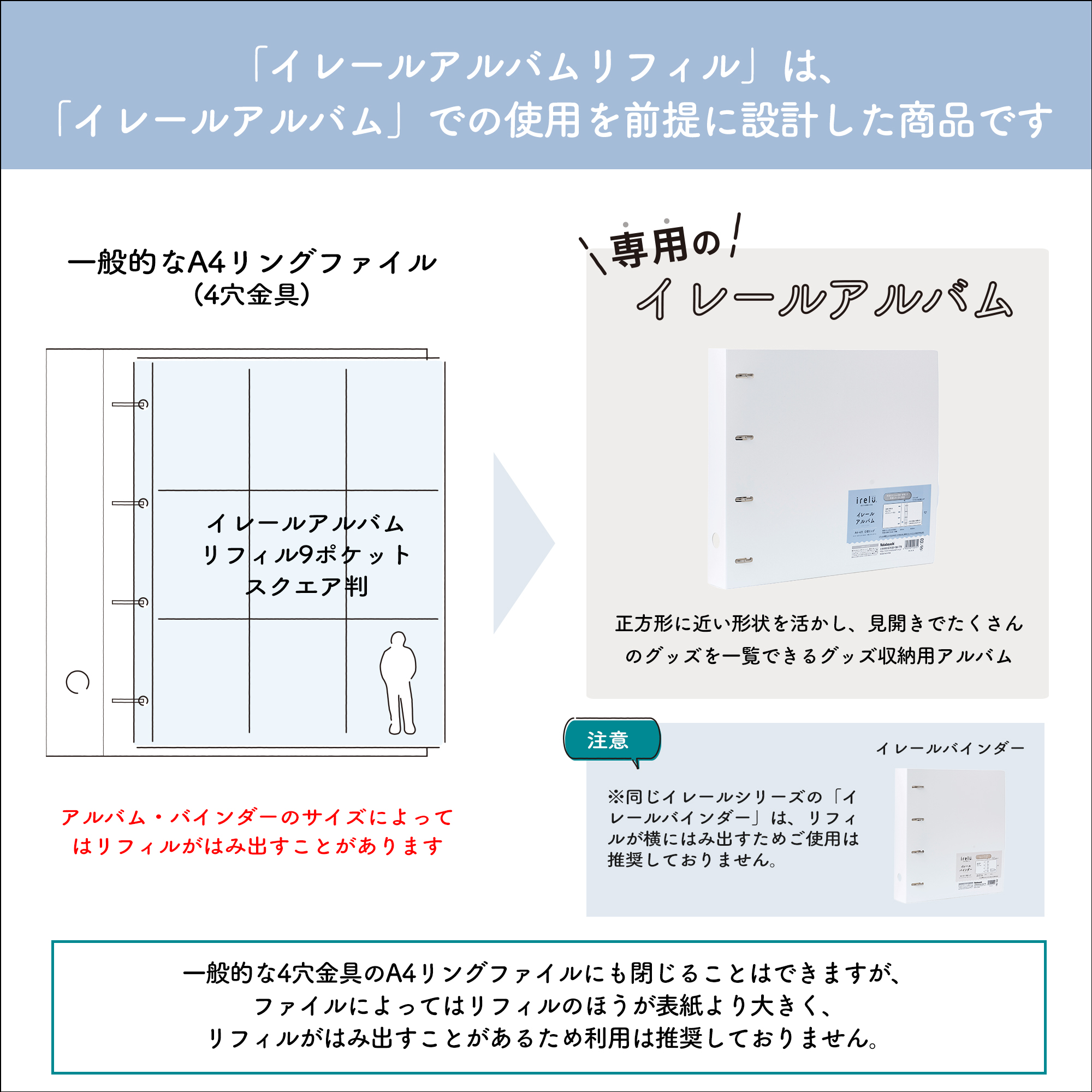 イレール アルバムリフィル 9ポケット(両面)スクエア判