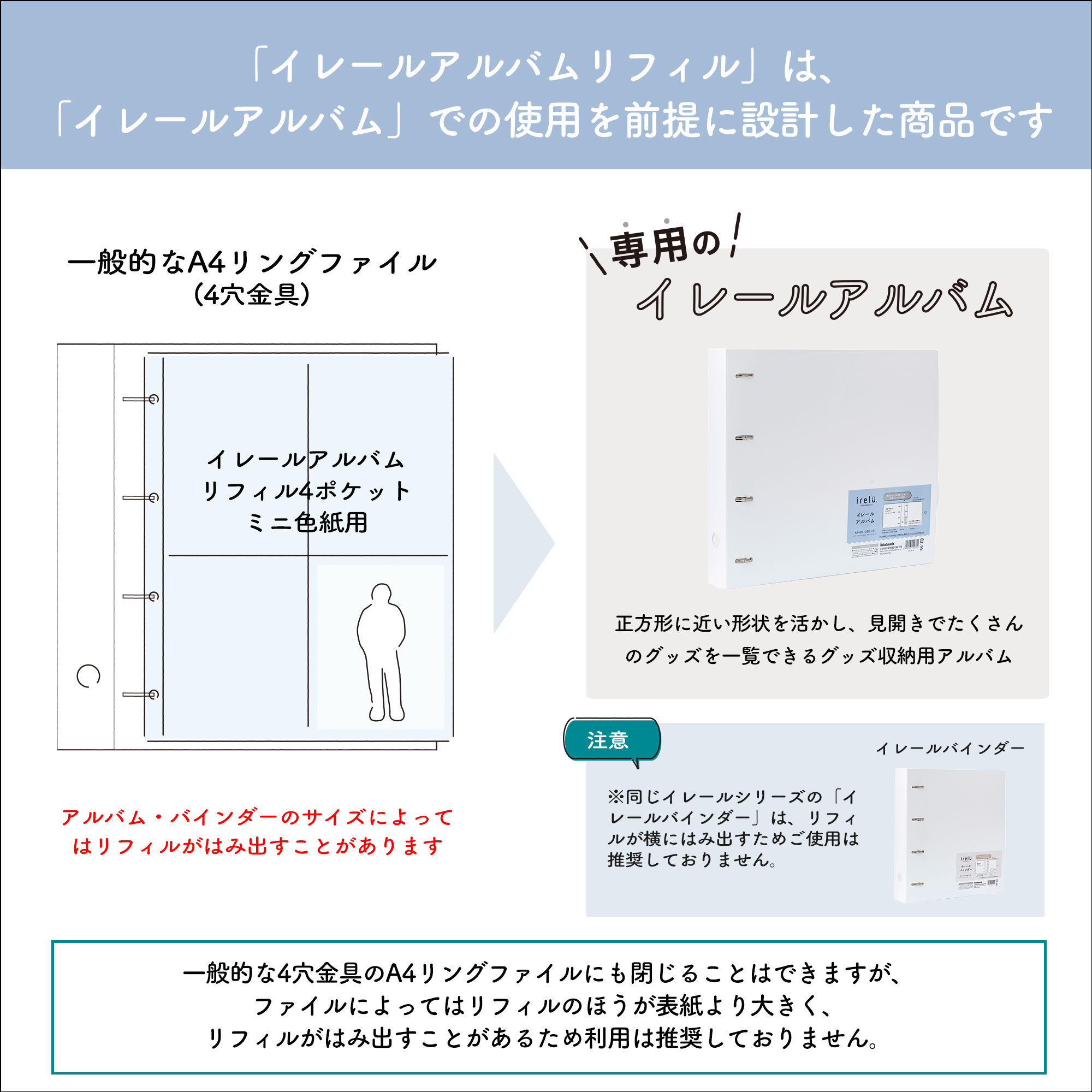 イレール アルバムリフィル 4ポケット（両面） ミニ色紙