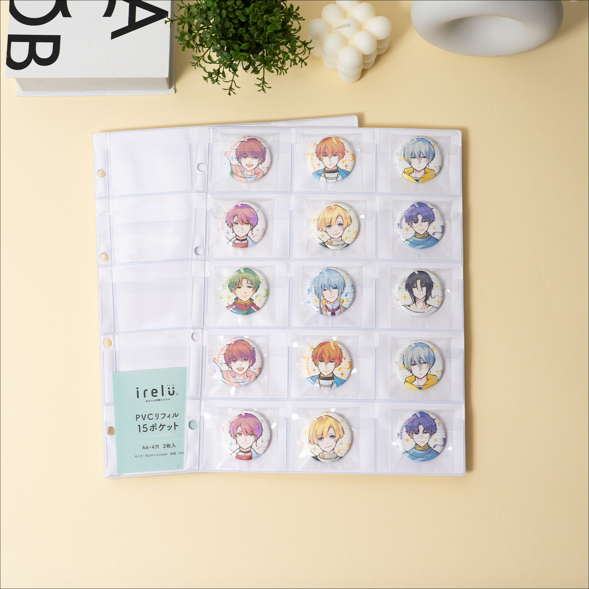 44mm缶バッジに最適化した15ポケット設計